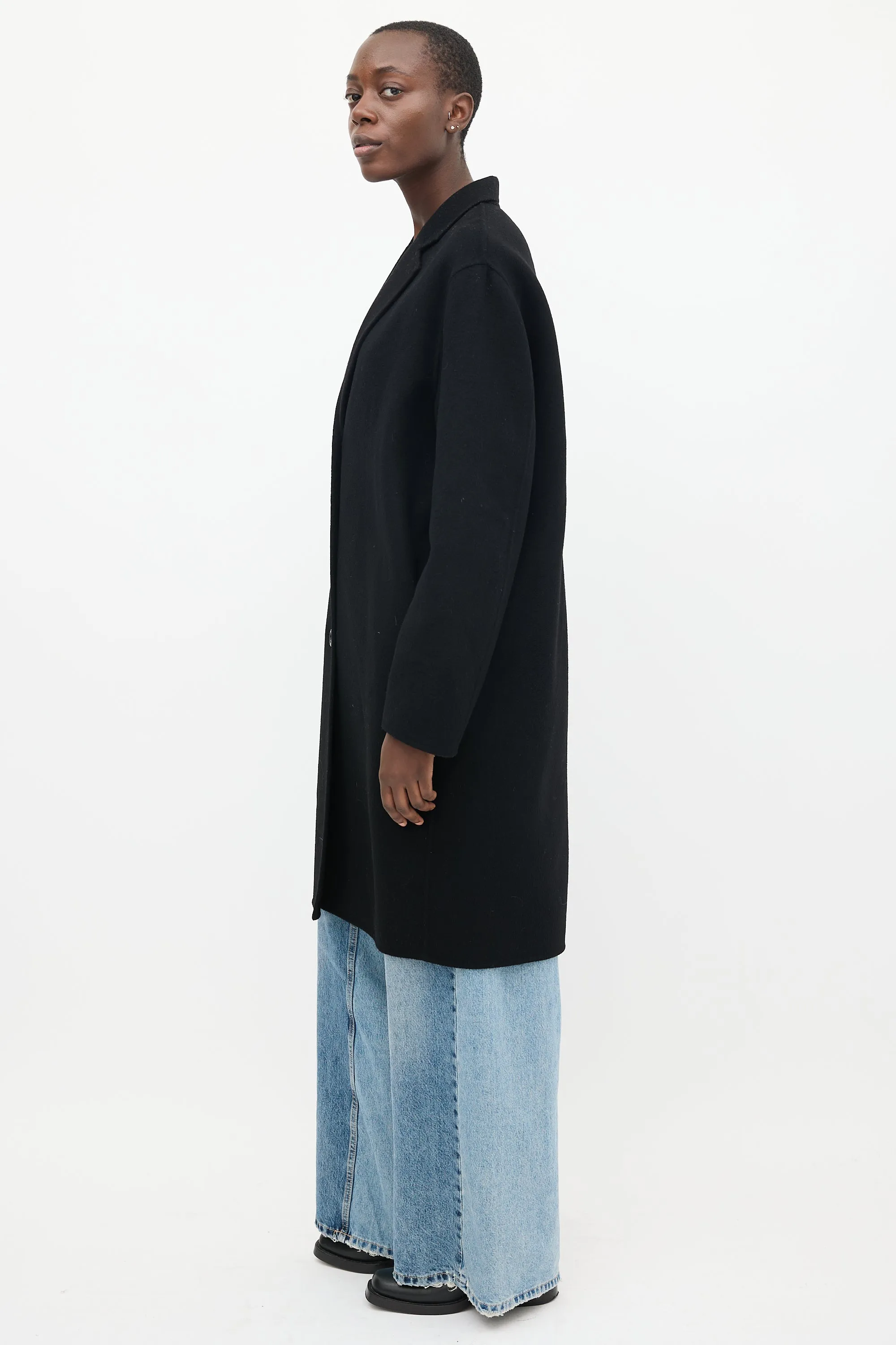 Black Wool & Cashmere Mid Length Coat