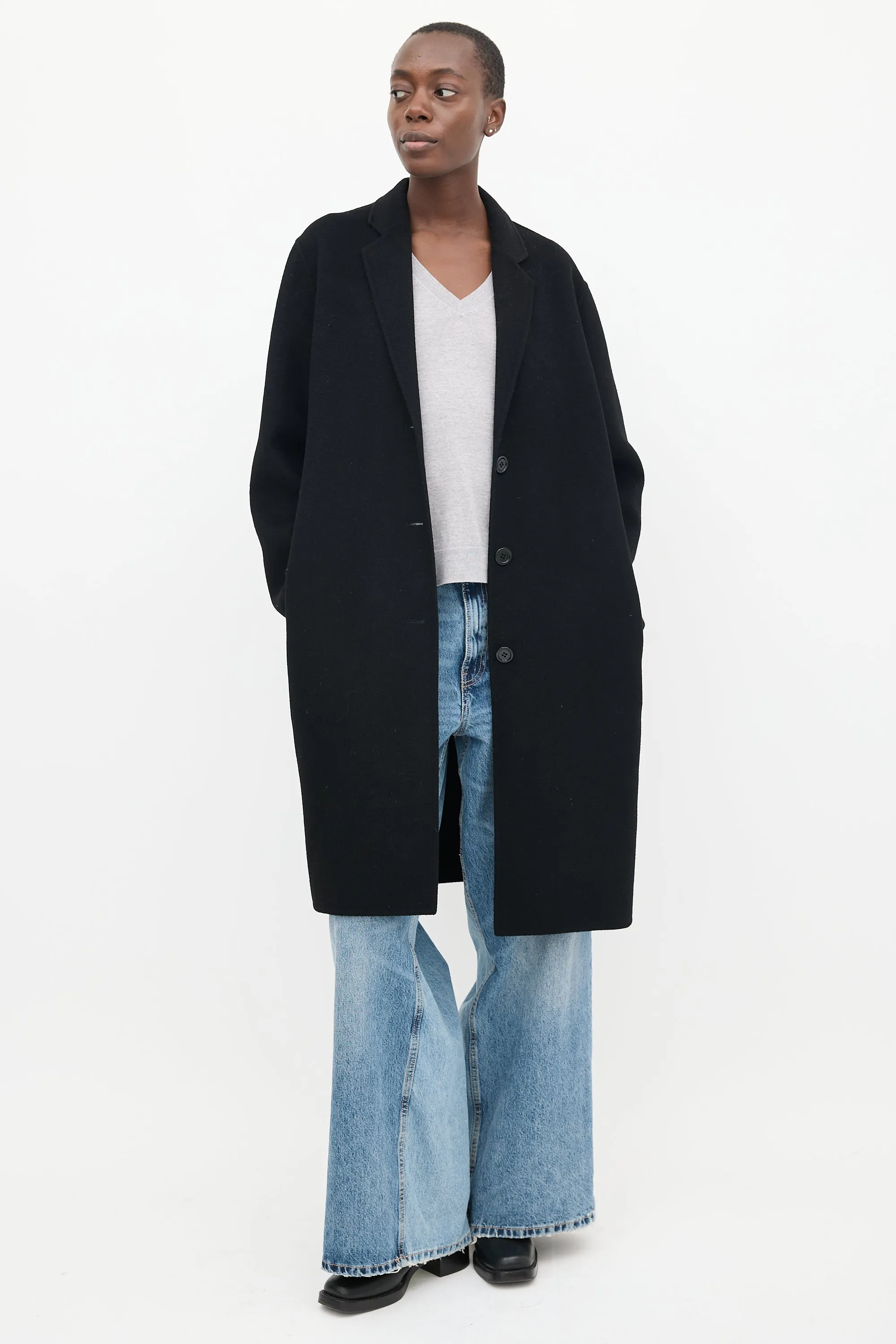 Black Wool & Cashmere Mid Length Coat