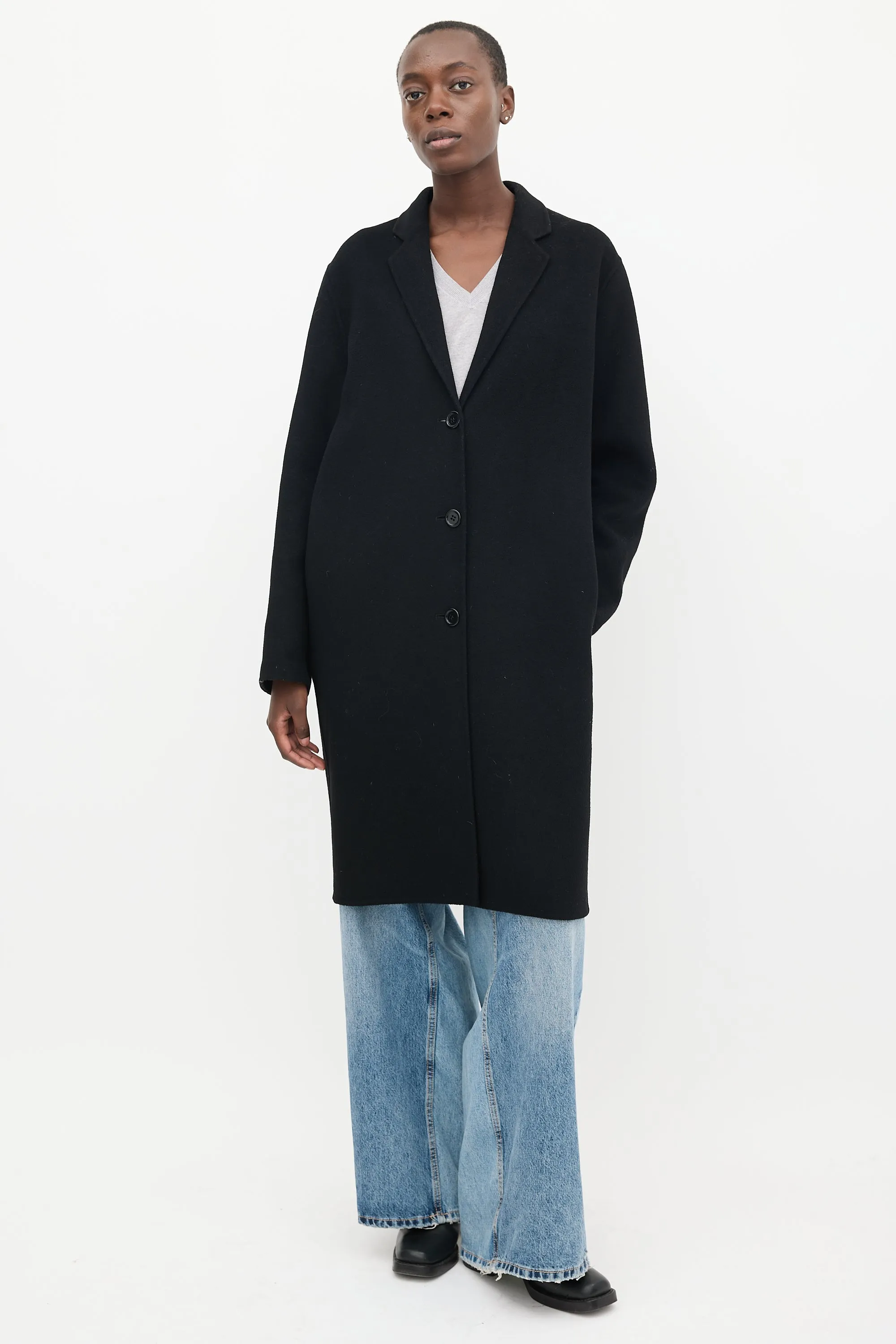 Black Wool & Cashmere Mid Length Coat