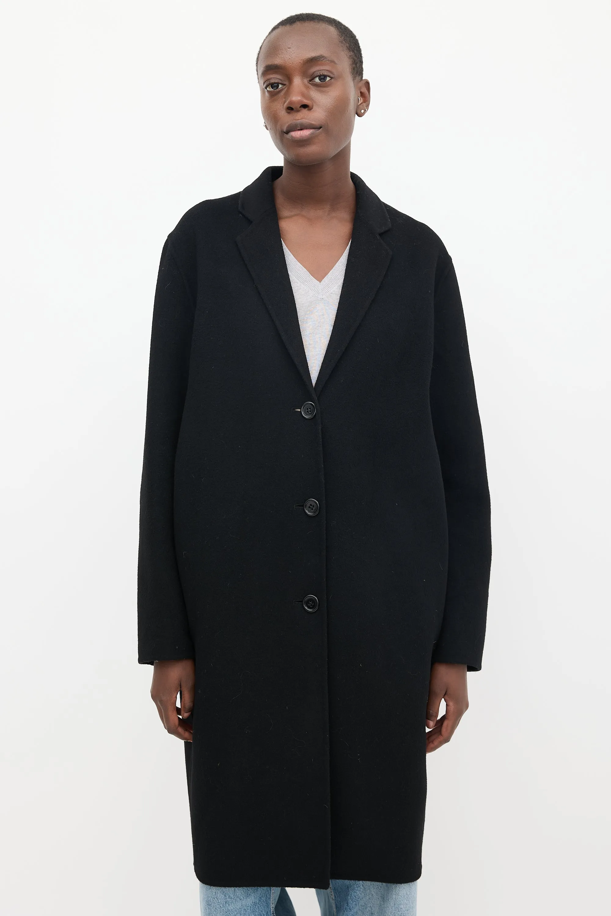 Black Wool & Cashmere Mid Length Coat