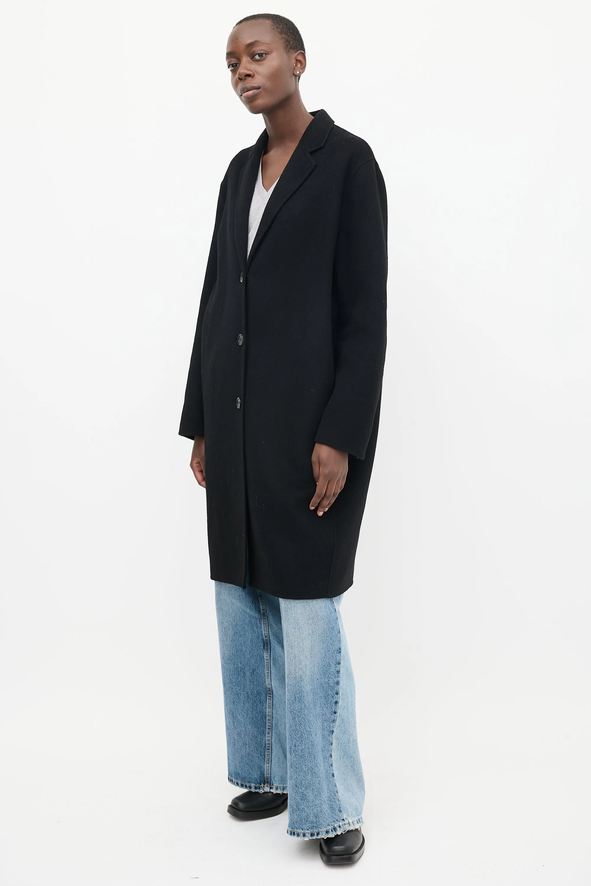 Black Wool & Cashmere Mid Length Coat