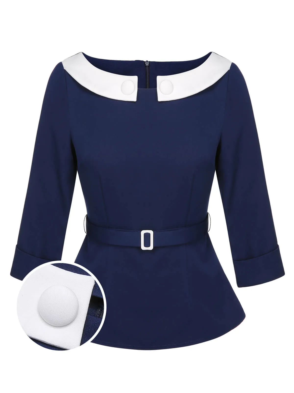 Blue 1960s Peter Pan Collar Belt Top