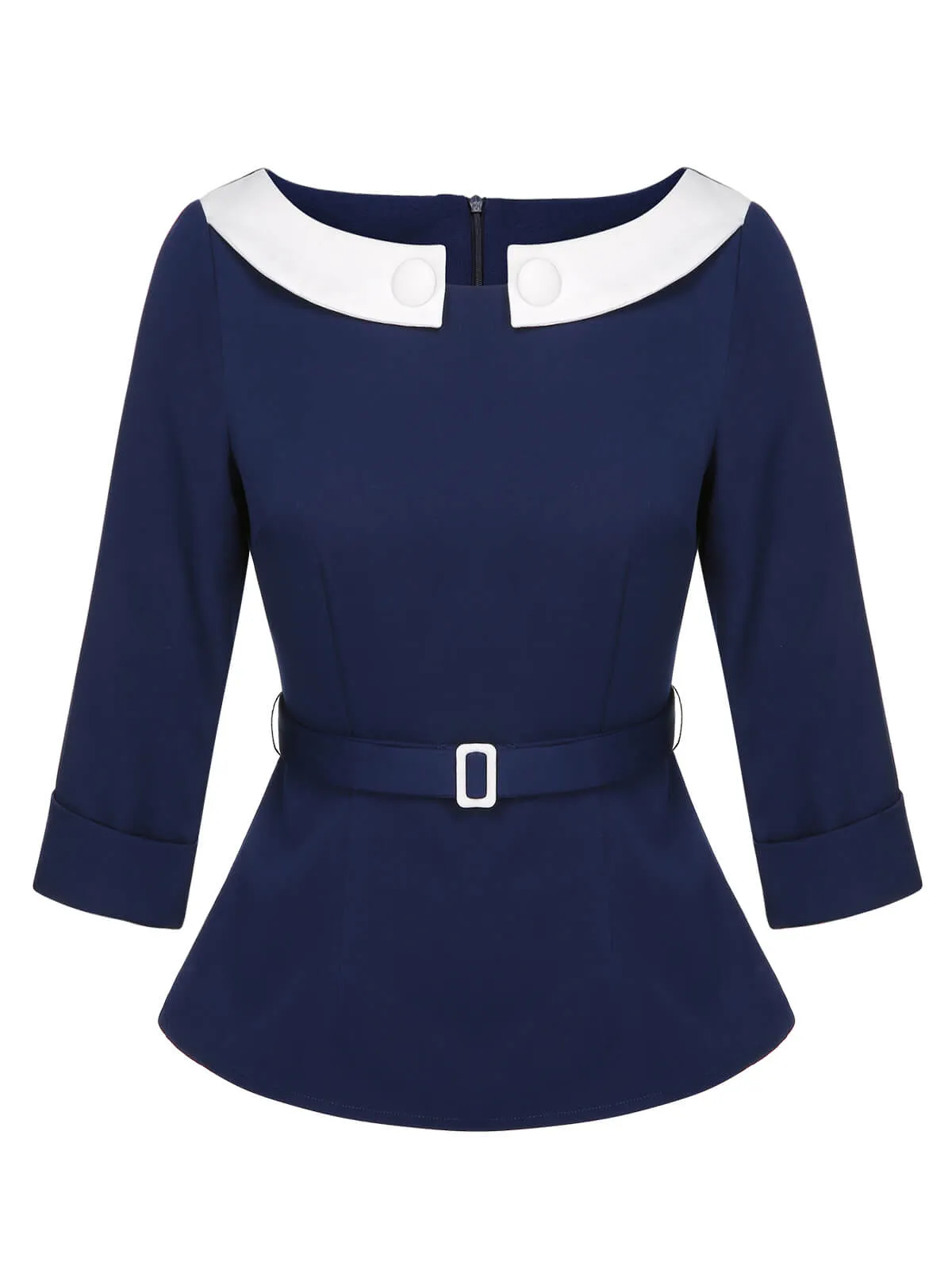 Blue 1960s Peter Pan Collar Belt Top