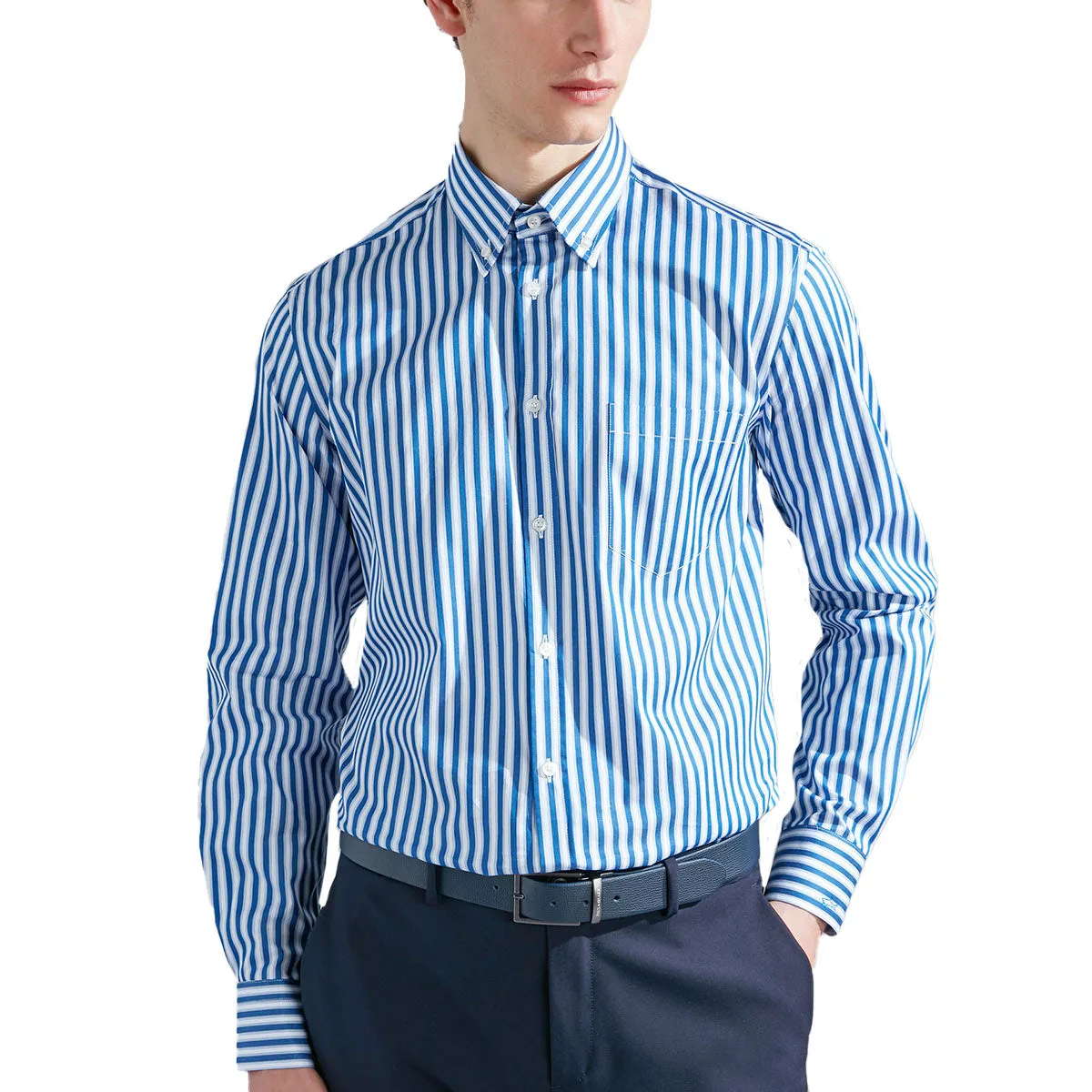 Blue & White Stripe Supima® Long Sleeve Cotton Shirt