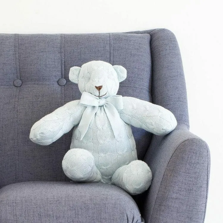 Blue Cable Knit Plush Teddy Bear