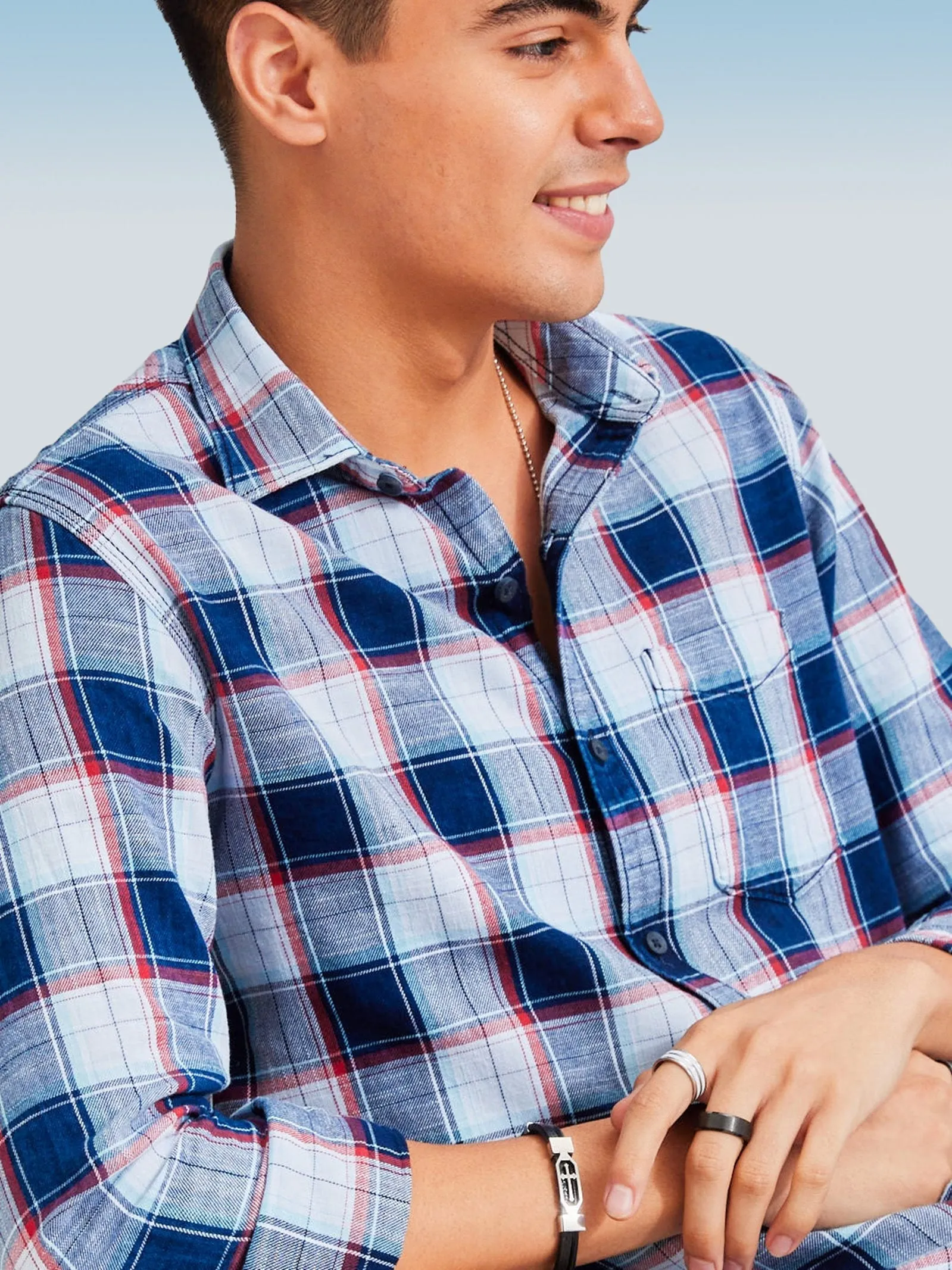 Blue Checked Denim Shirt