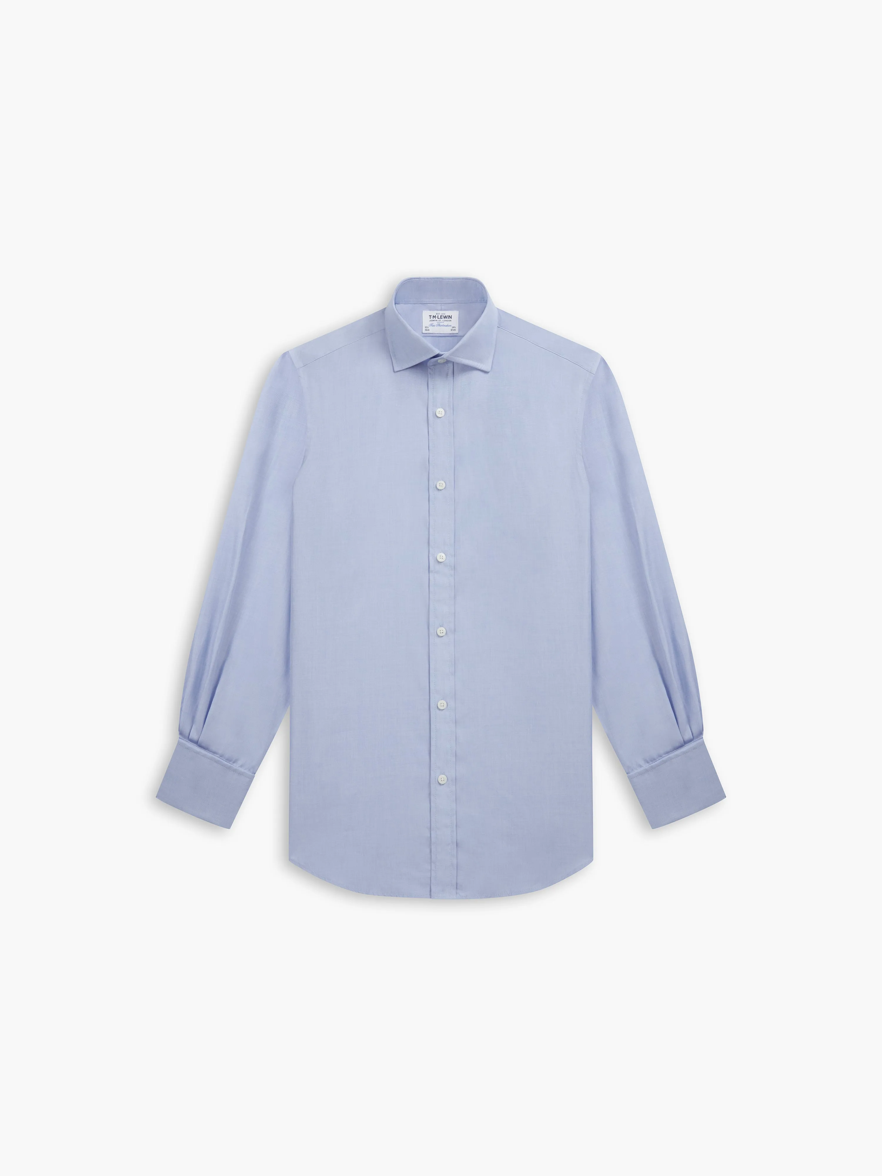 Blue End-on-End Slim Fit Double Cuff Classic Collar Shirt