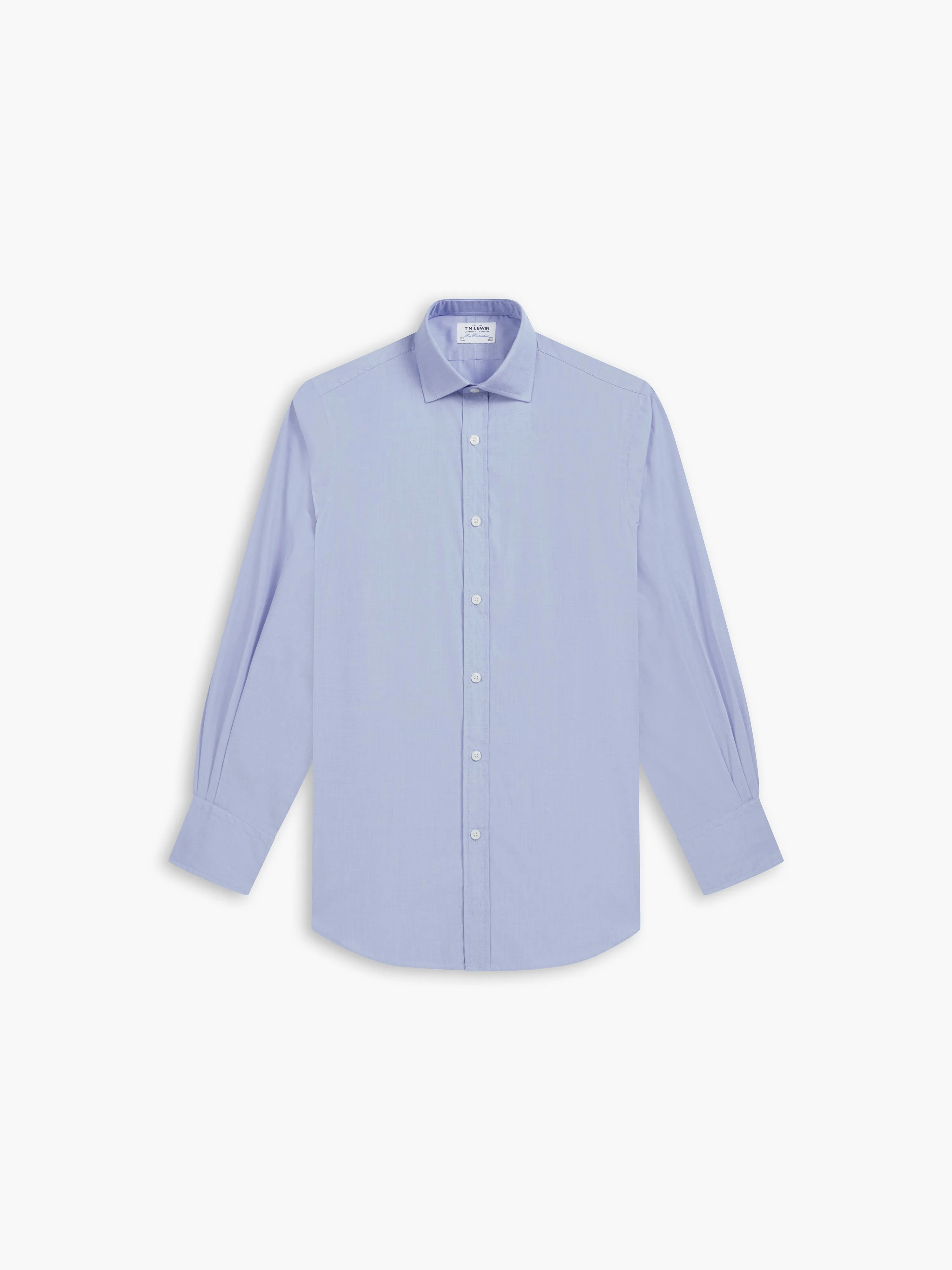 Blue End-on-End Slim Fit Single Cuff Classic Collar Shirt