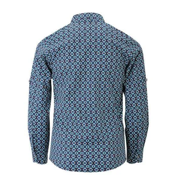 BLUE GEOMETRIC LONG SLEEVE SHIRT