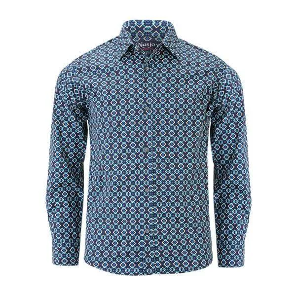 BLUE GEOMETRIC LONG SLEEVE SHIRT