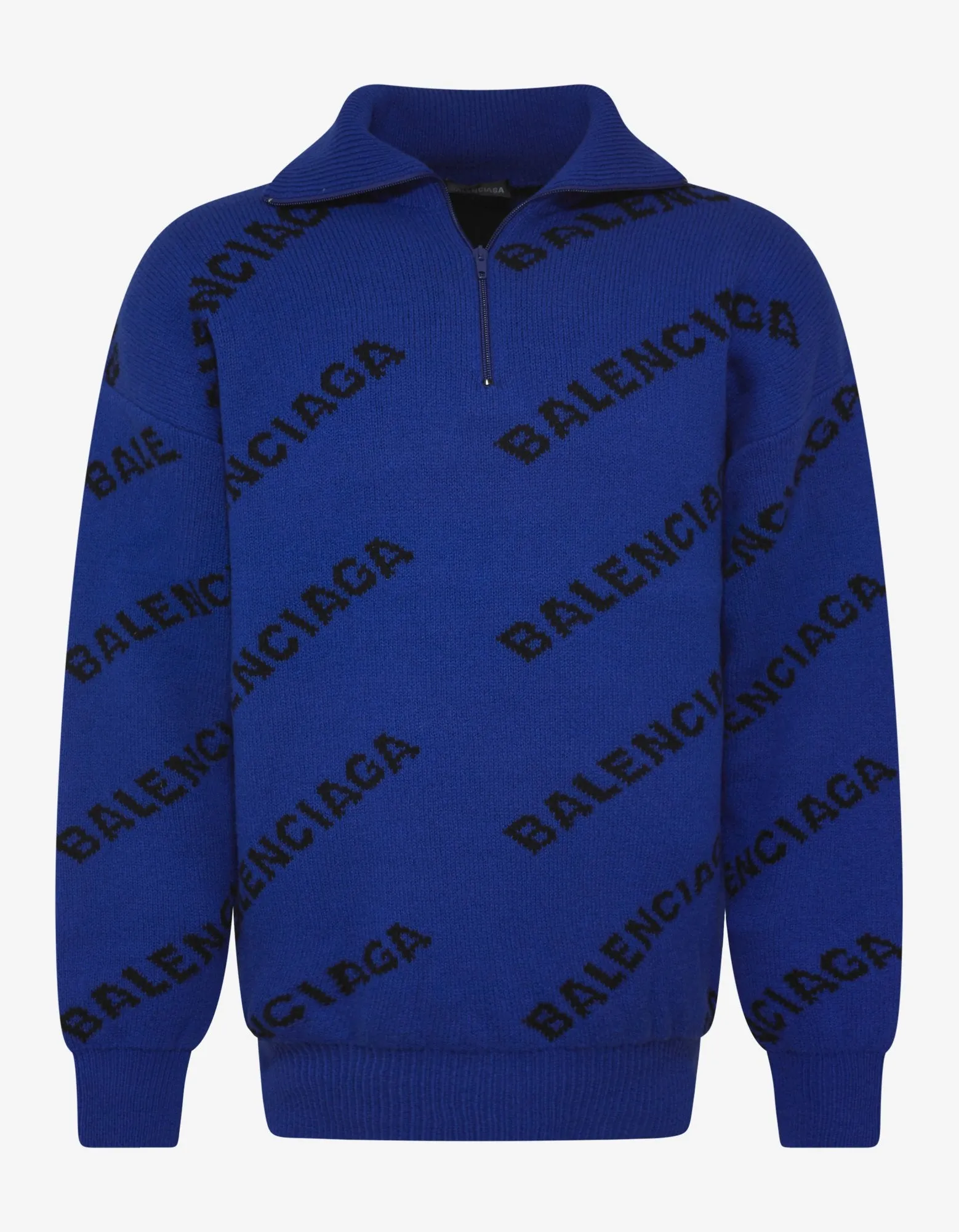 Blue Jacquard Logo Turtleneck Sweater