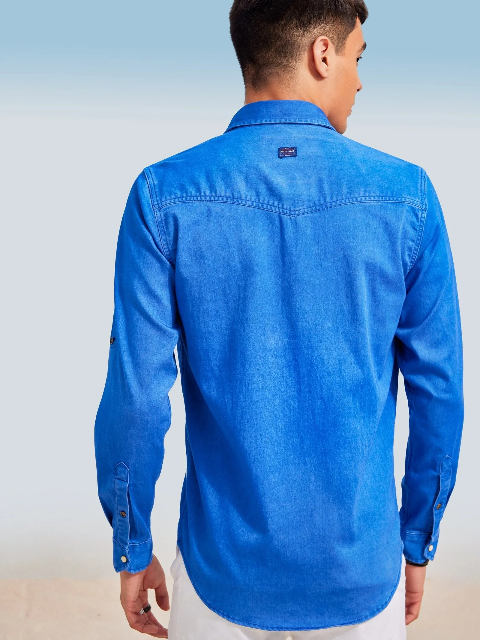 Blue Twill Stretch Denim Shirt