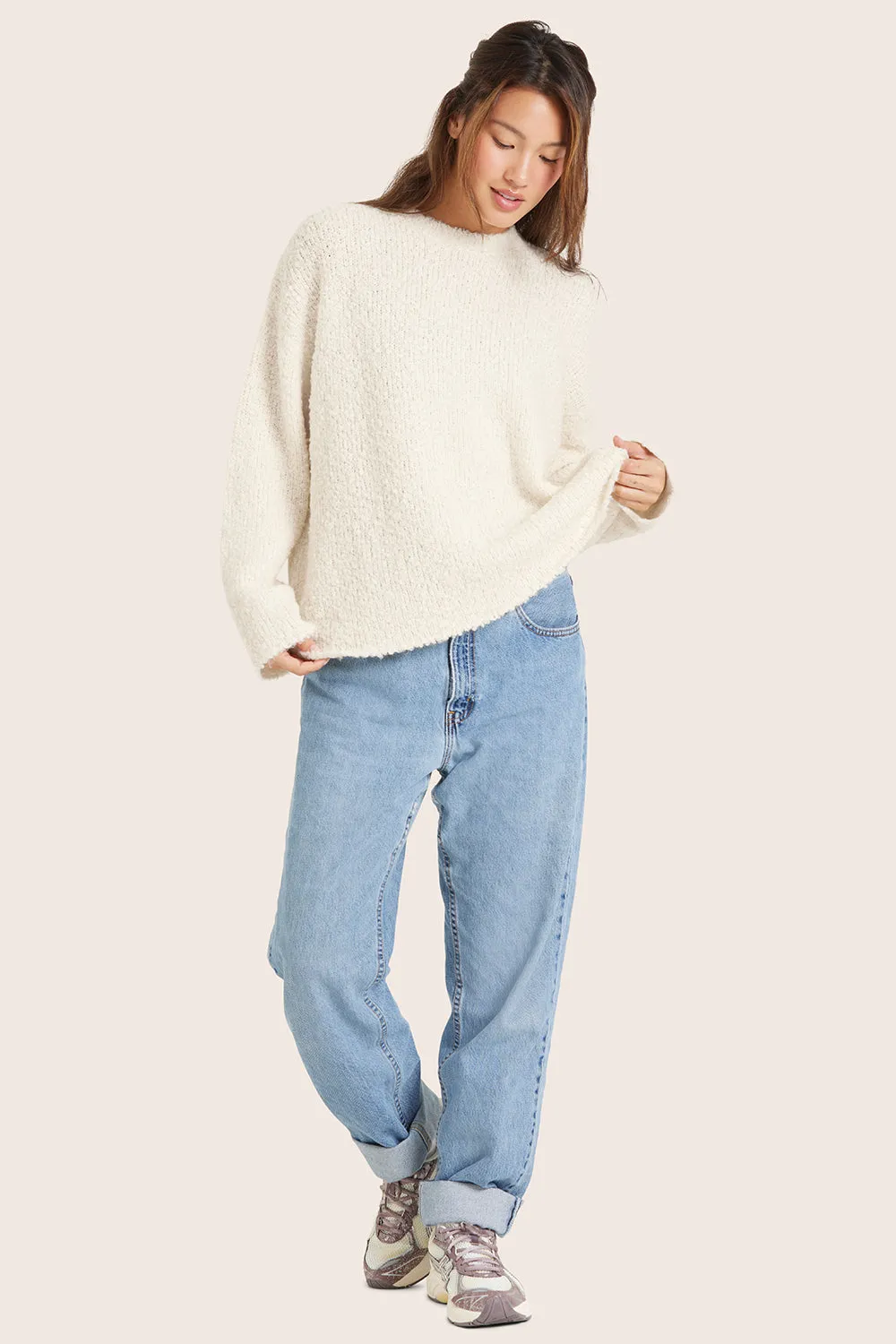 BOUCLÉ OVERSIZED CREWNECK SWEATER - OPAL