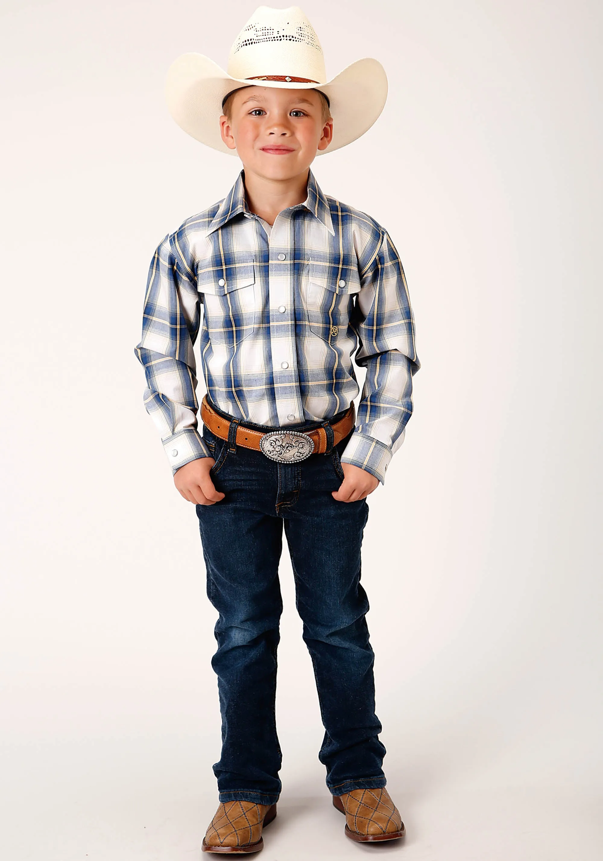 BOYS LONG SLEEVE SNAP DENIM OMBRE WESTERN SHIRT