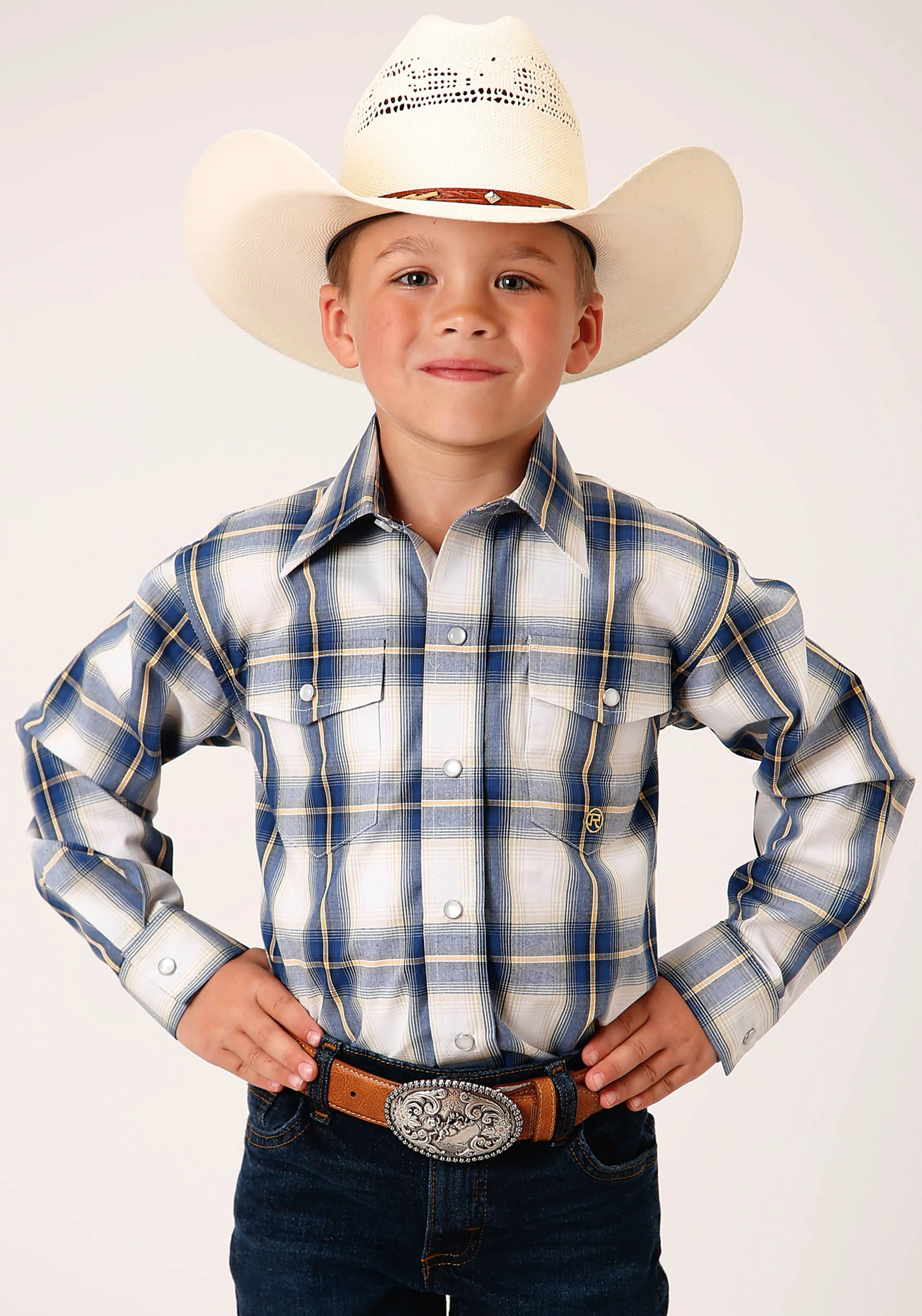 BOYS LONG SLEEVE SNAP DENIM OMBRE WESTERN SHIRT