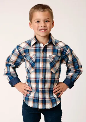 BOYS LONG SLEEVE SNAP DENIM PLAID WESTERN SHIRT