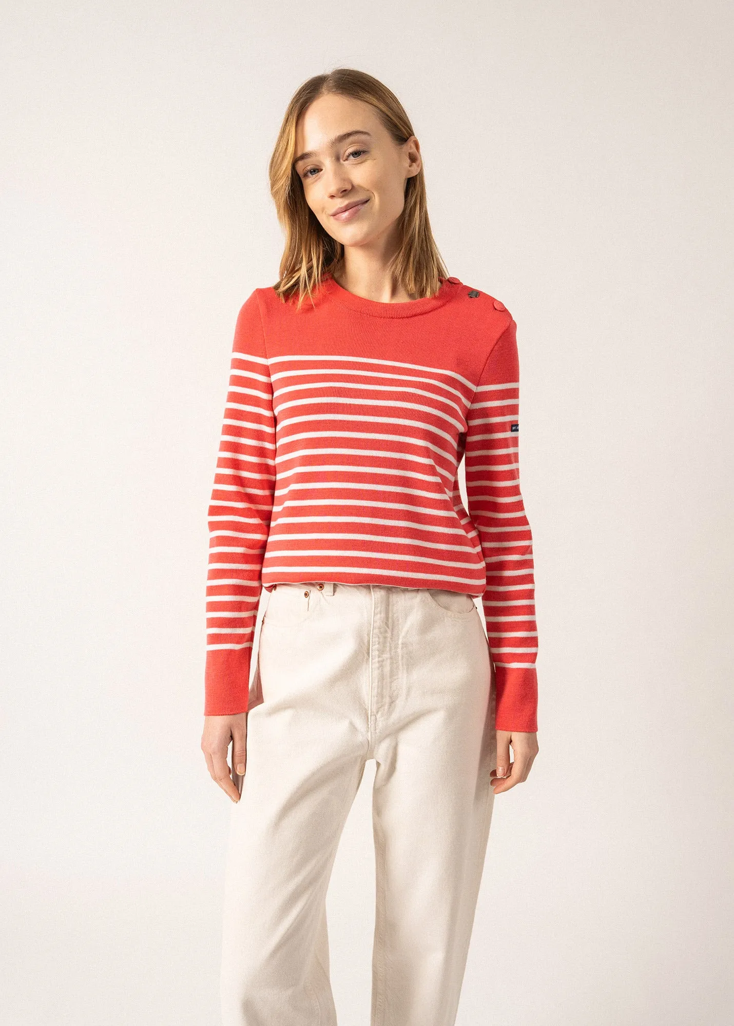 Bregançon striped sailor jumper - solid elbow patches, in wool (DOLY/BLANC)