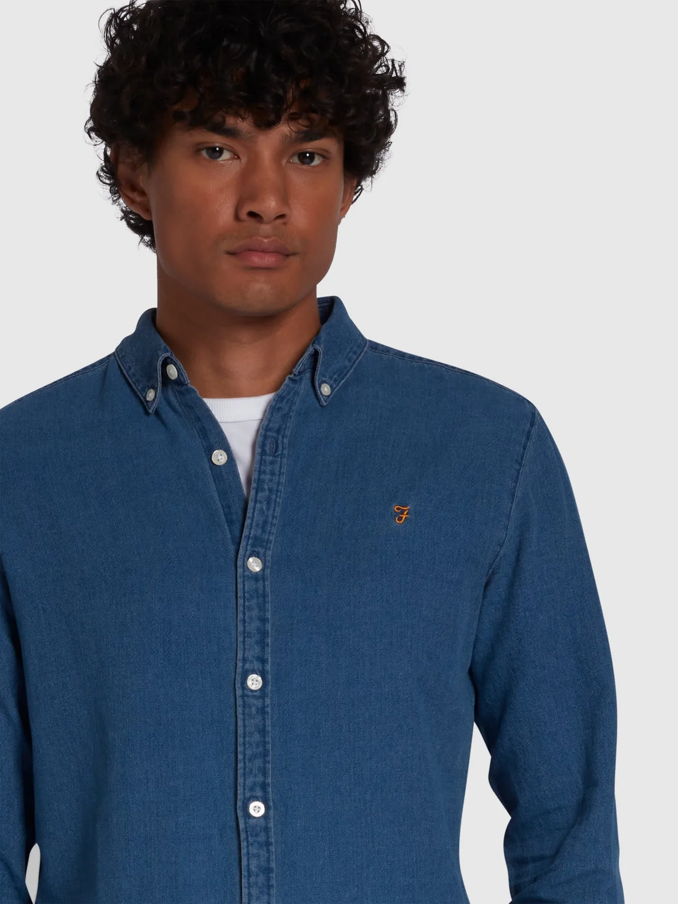 Brewer Slim Fit Organic Cotton Denim Shirt In Mid Indigo