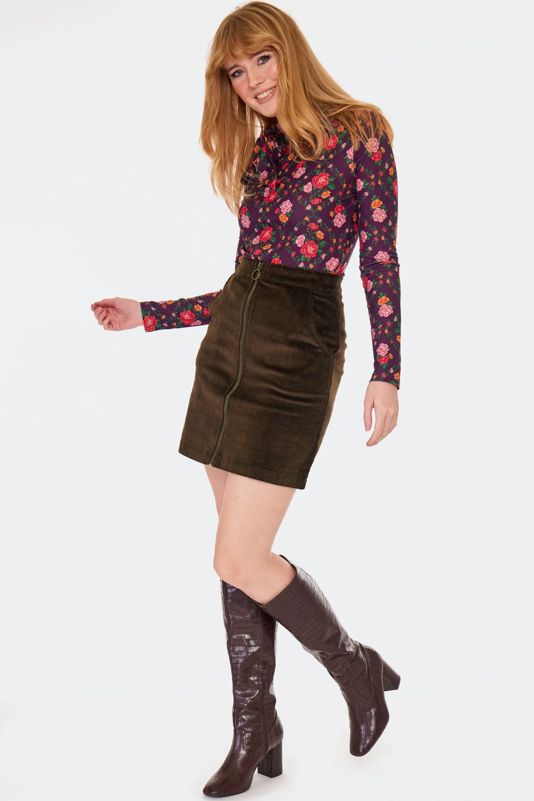 Brown Corduroy Mini Skirt by Voodoo Vixen