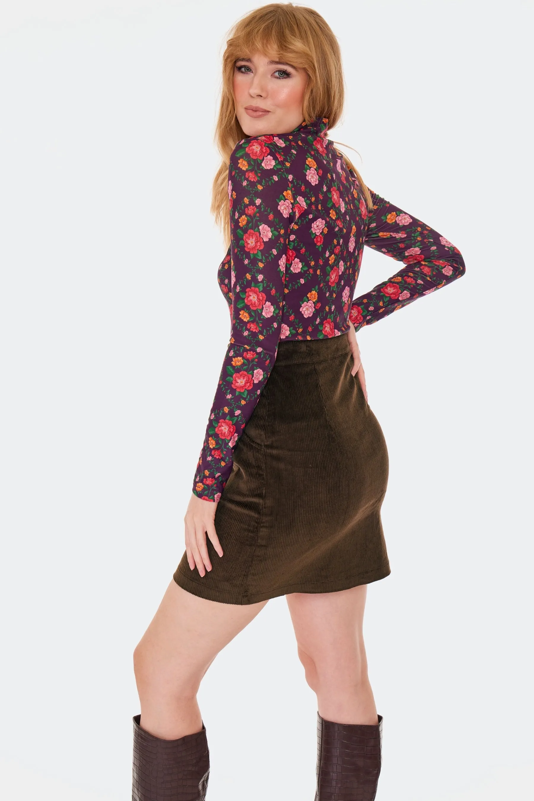 Brown Corduroy Mini Skirt by Voodoo Vixen