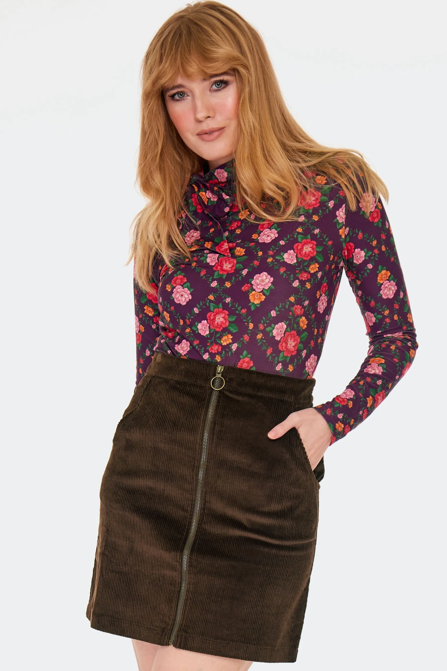 Brown Corduroy Mini Skirt by Voodoo Vixen