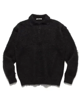 Brushed Super Kid Mohair Knit Polo Ink Black