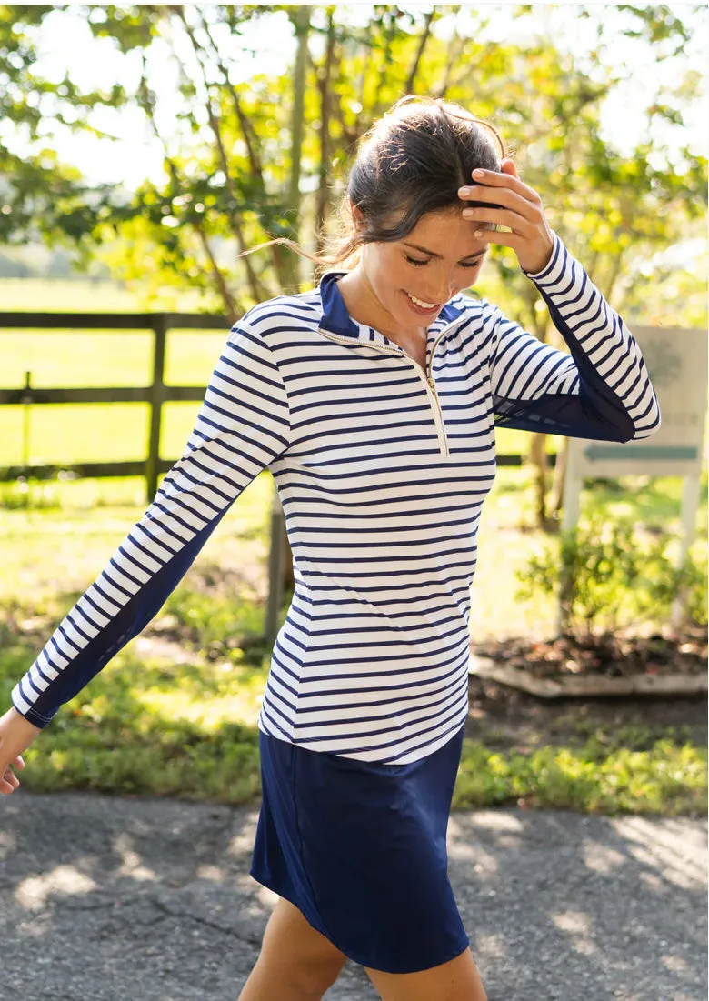 Cabana Life Navy Stripe 1/4 Zip Sport Top