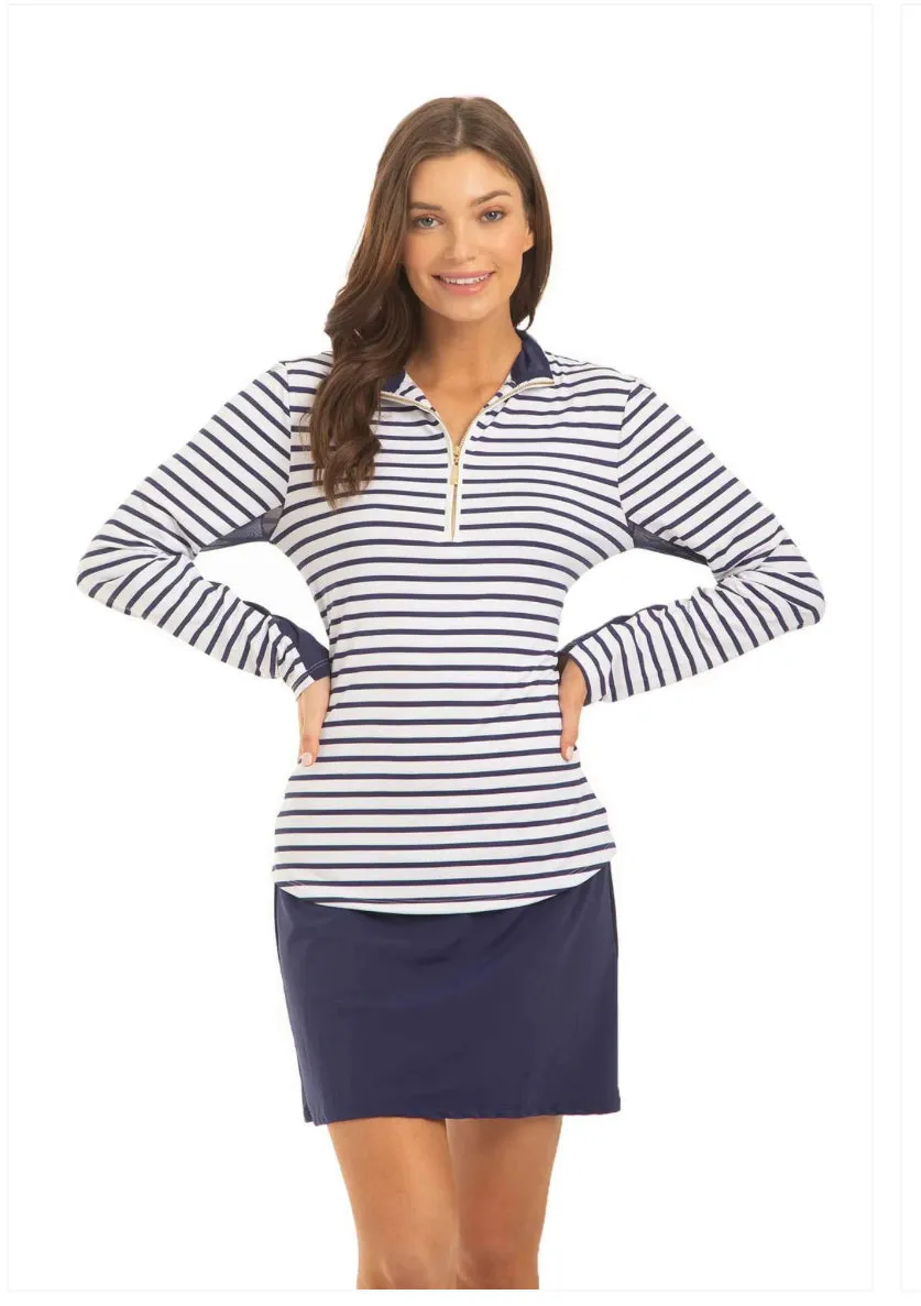 Cabana Life Navy Stripe 1/4 Zip Sport Top