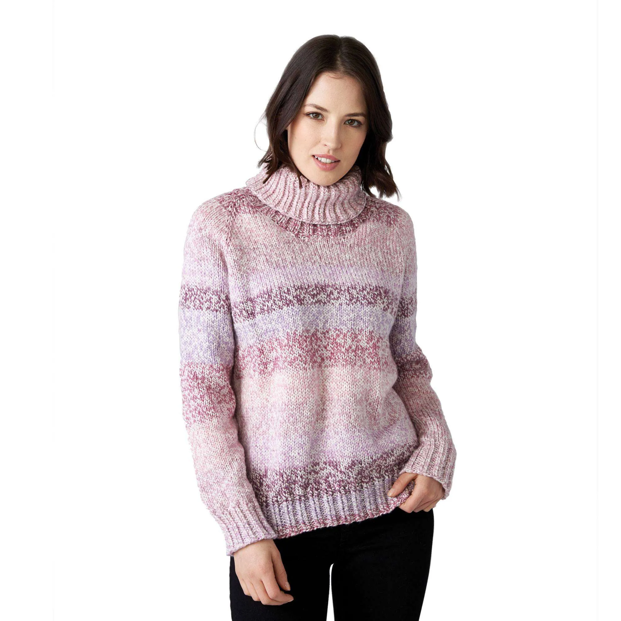 Caron Marled Top-Down Knit Turtleneck