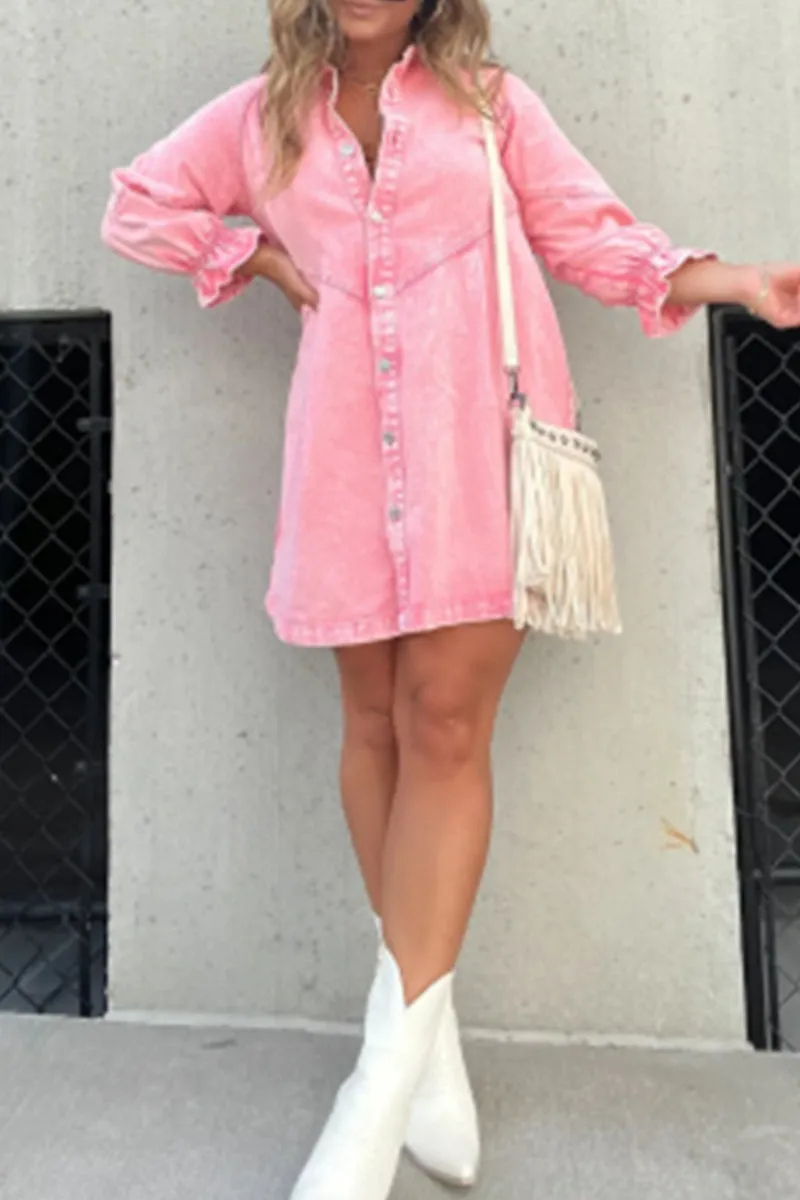 Casual Solid Make Old Buttons Turndown Collar Shirt Dress Dresses