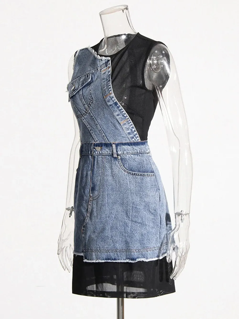 Cayley Denim Sleeveless Pockets Dress