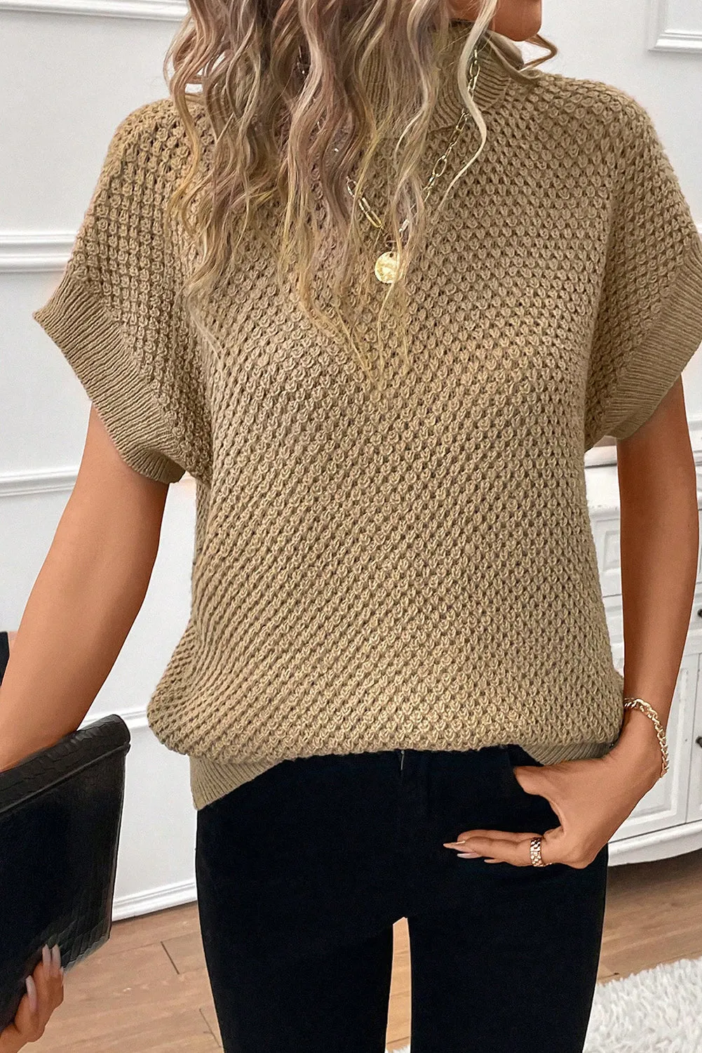 cheryl turtleneck short sleeve sweater - black, grey, khaki