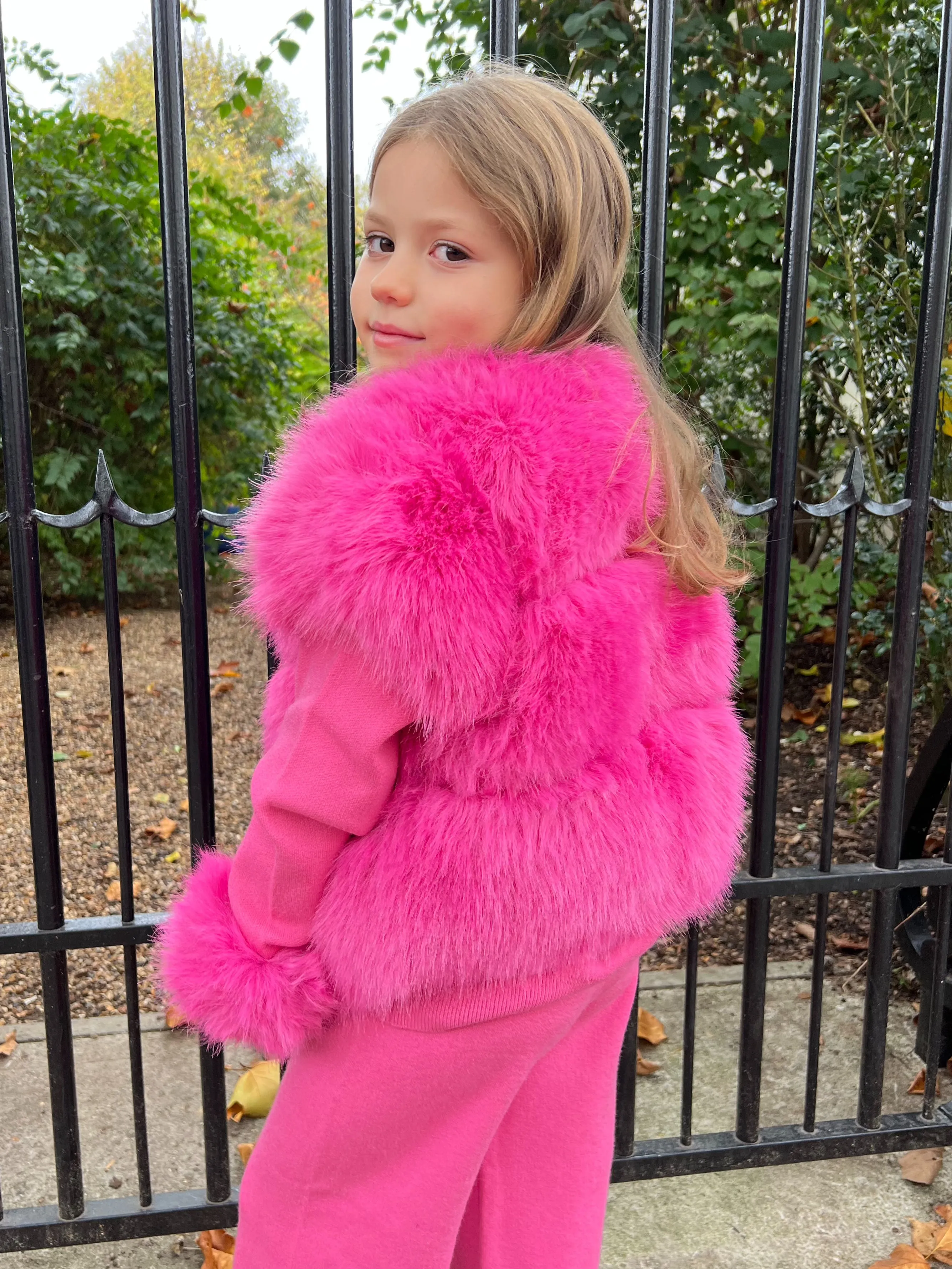 Childrens Hot Pink Premium Faux Fur Short Gilet