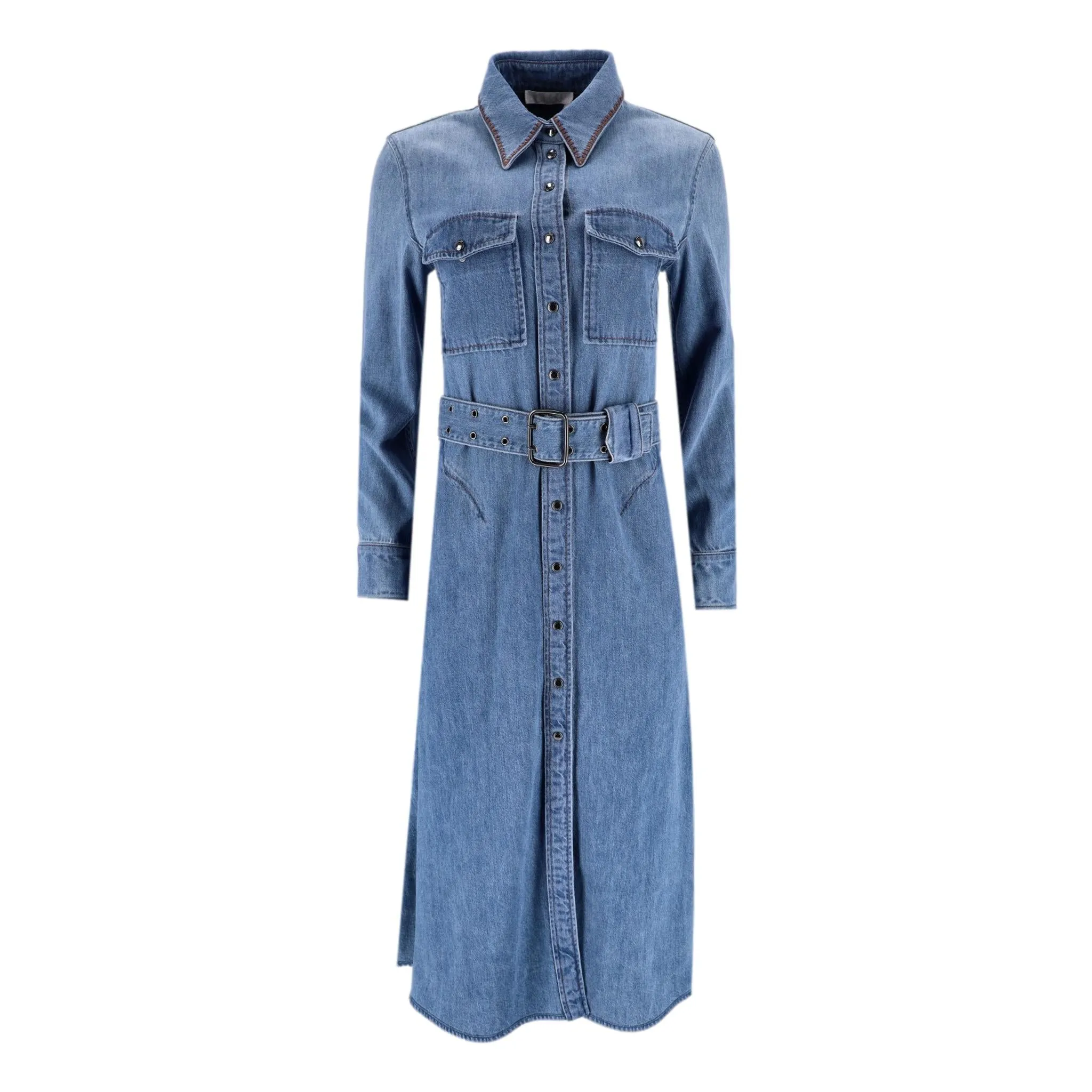 Chloe Belted Denim Shirt Dress. Size 36FR