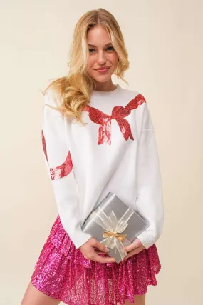 Christmas Gift Bow Sequin Sweater