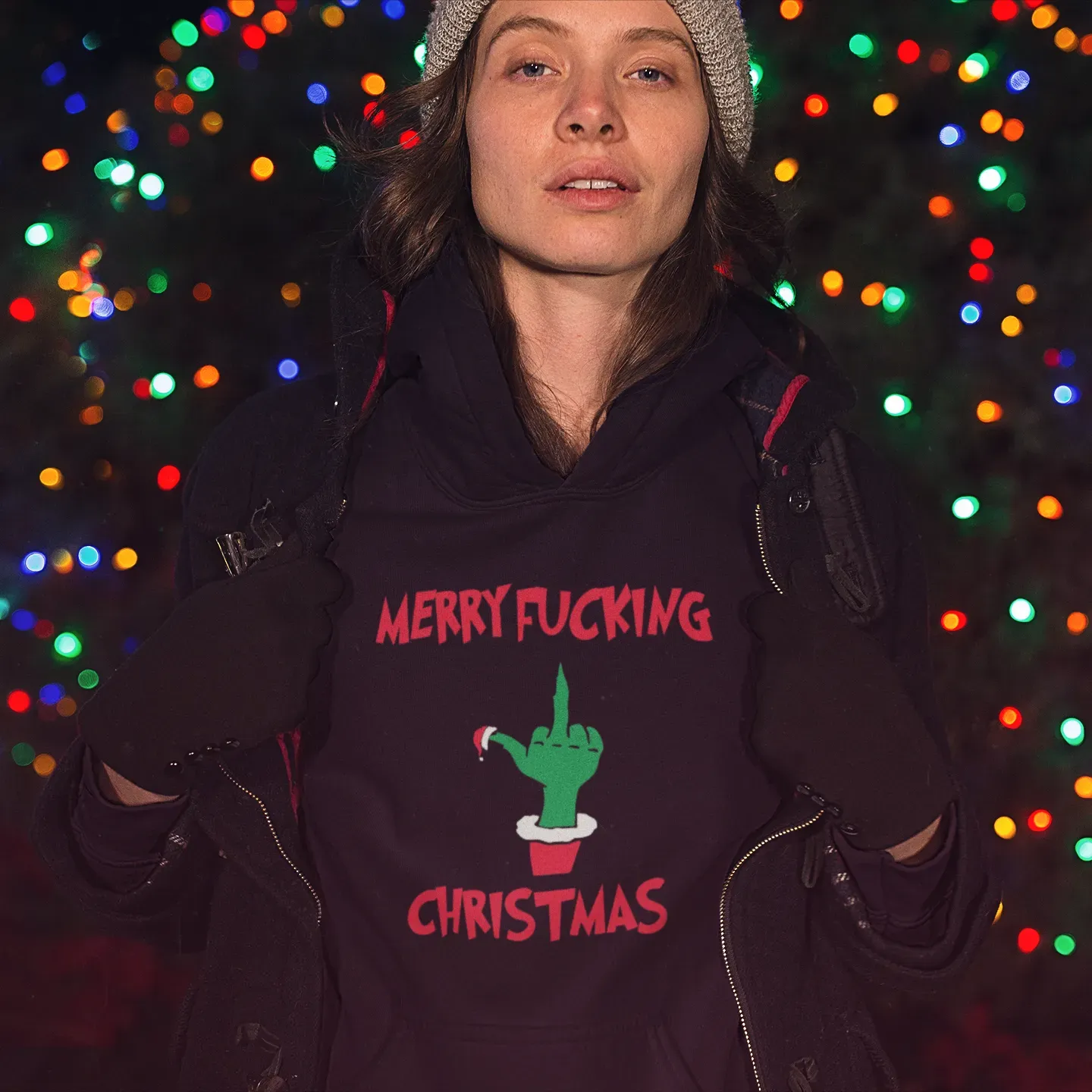 Christmas Hoodie Merry Effin Xmas Blended Cotton Midweight Unisex Soft Pullover