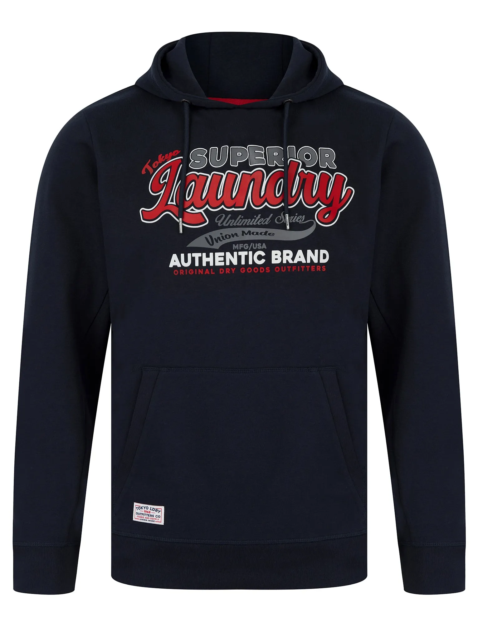 Clarence Graphic Motif Brushback Fleece Pullover Hoodie in Sky Captain Navy - Tokyo Laundry