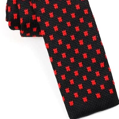 Classy Men Black Red Square Knit Tie