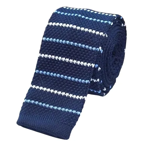 Classy Men Blue Thin Striped Square Knit Tie