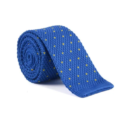 Classy Men Blue Yellow Dot Square Knit Tie