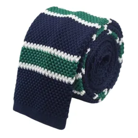 Classy Men Dark Blue Green Square Knit Tie