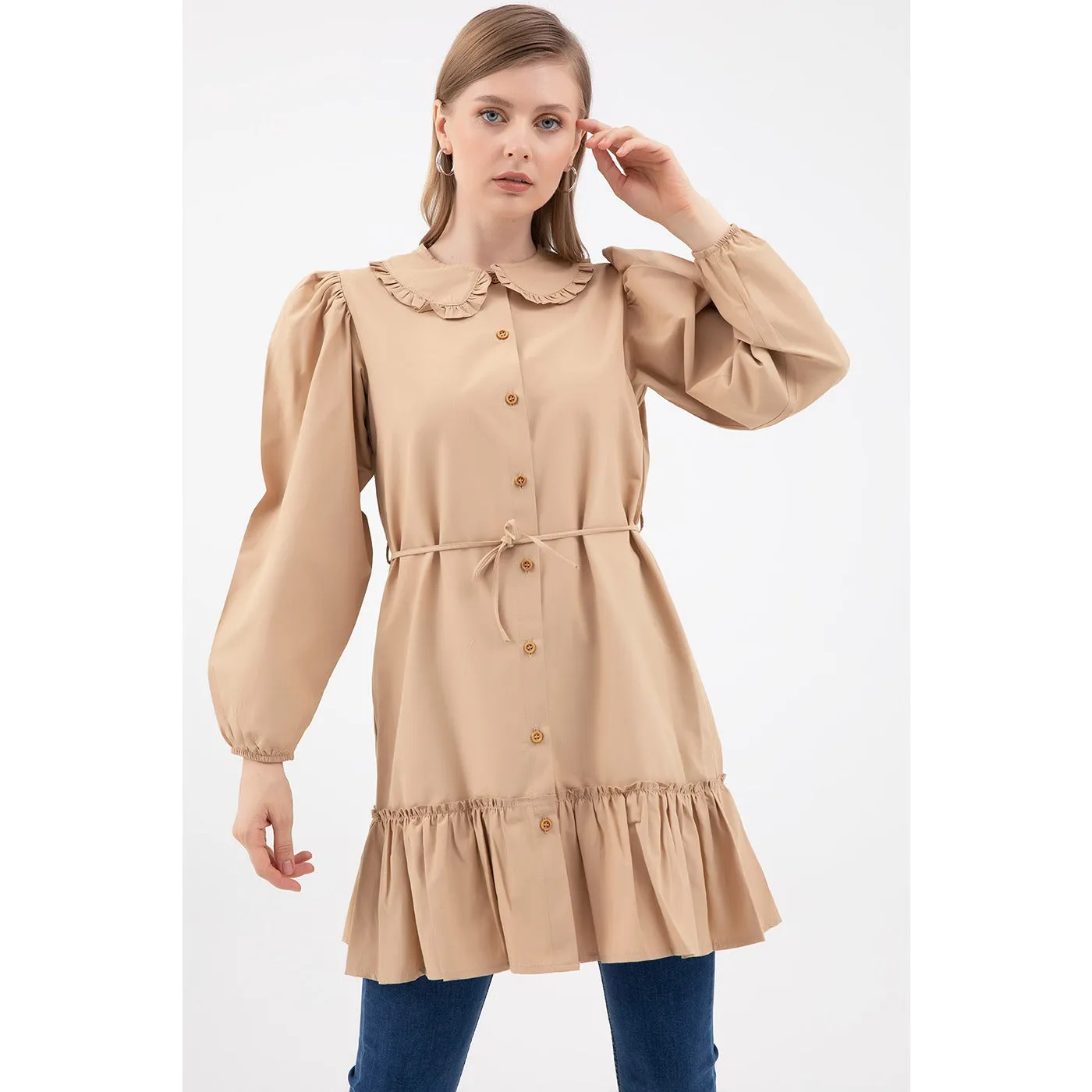 Coffee Baby Collar Buttoned Tunic