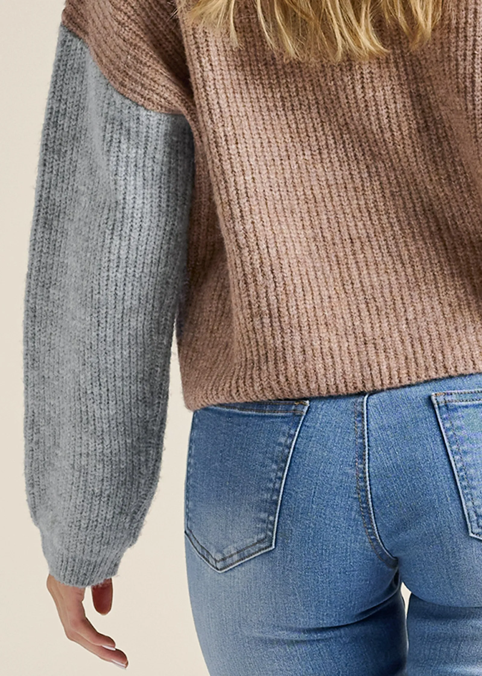 Color Block Turtleneck Sweater  - Grey Multi