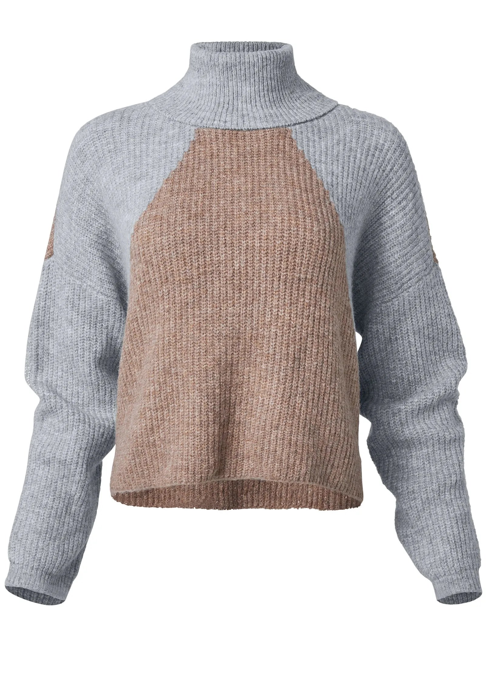 Color Block Turtleneck Sweater  - Grey Multi