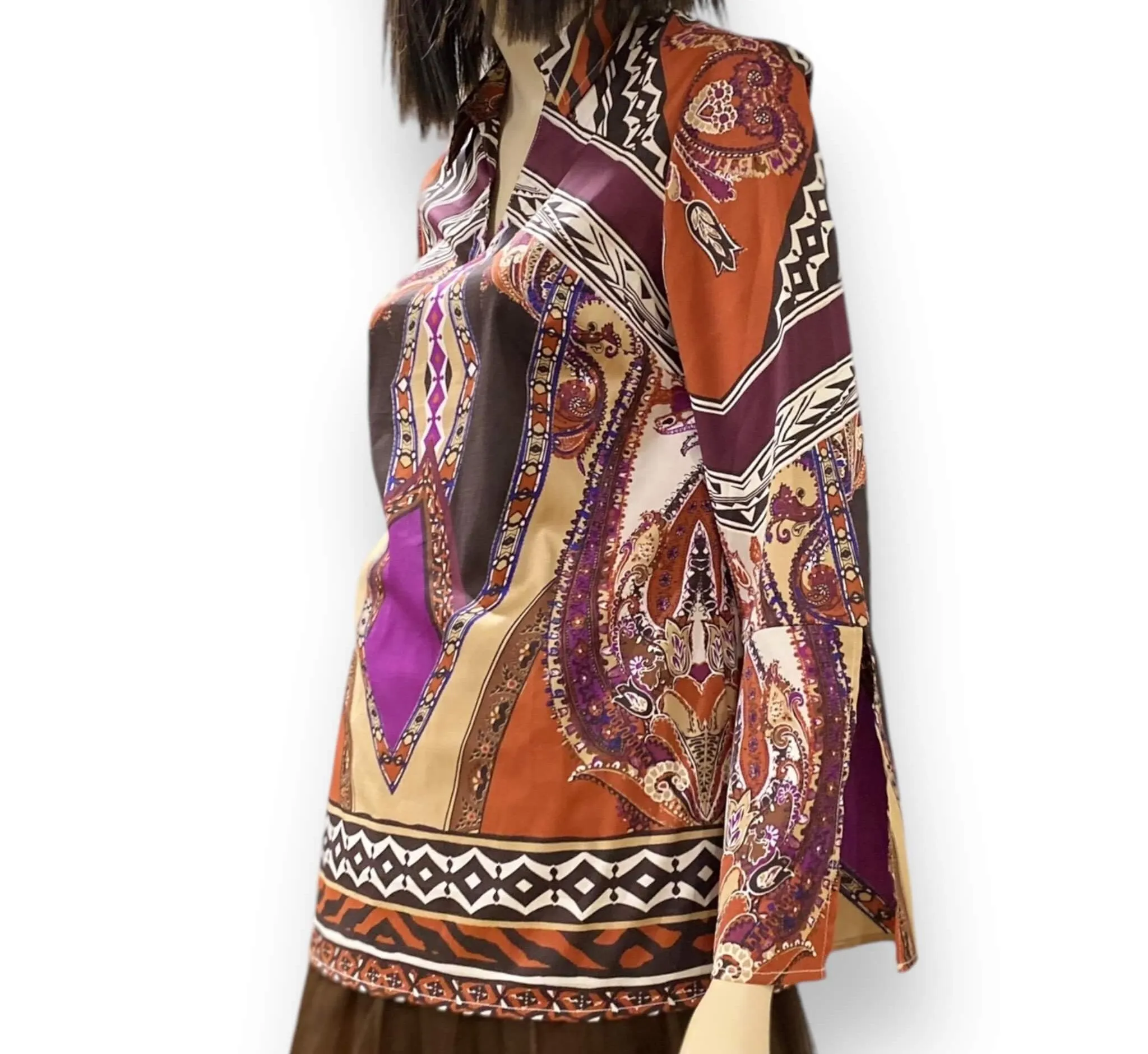 Colorful Western V Neck Split Sleeve Tunic