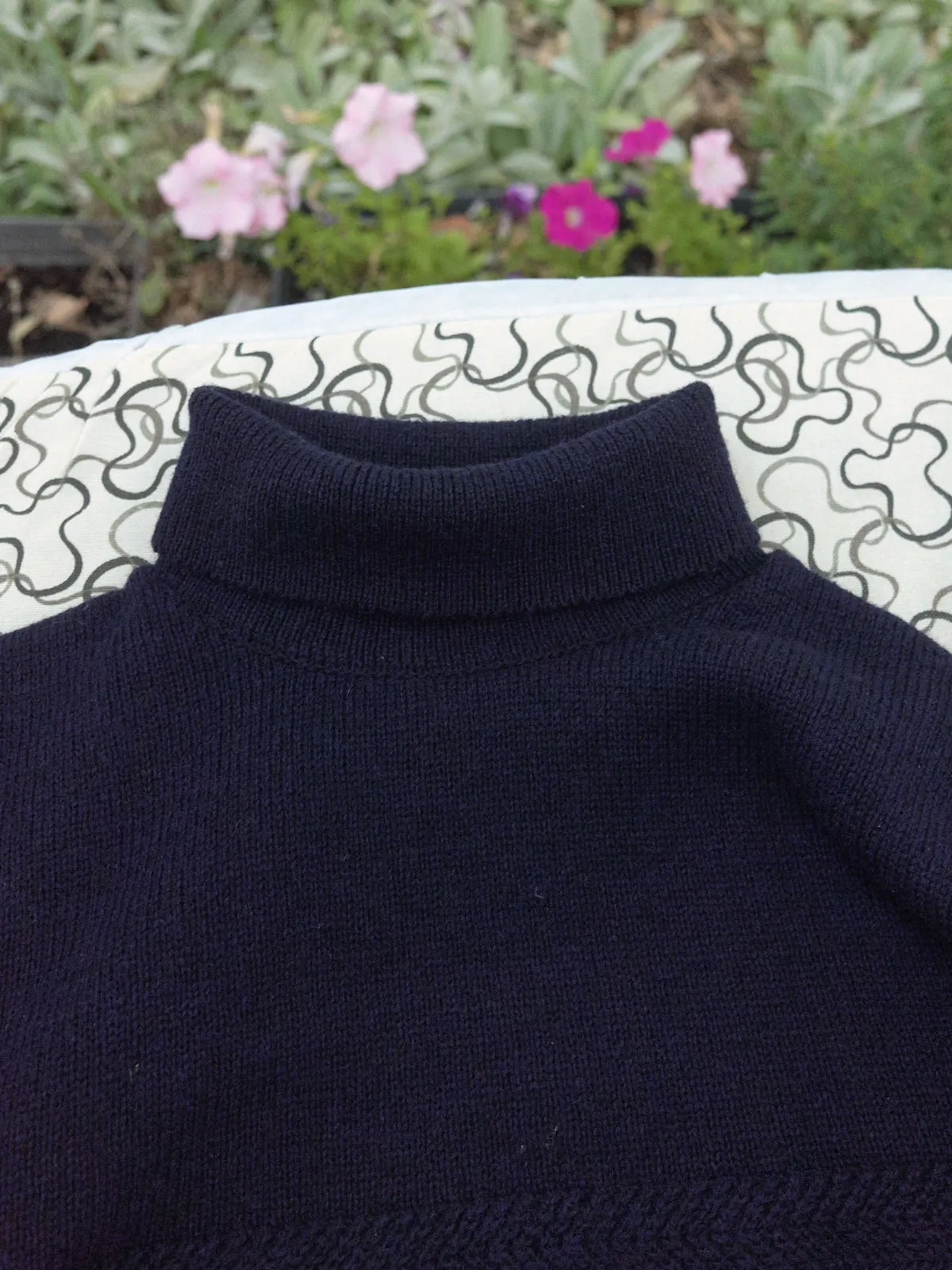 Comme des Garcons Homme Plus 1980s navy wool patterned turtleneck jumper - S M