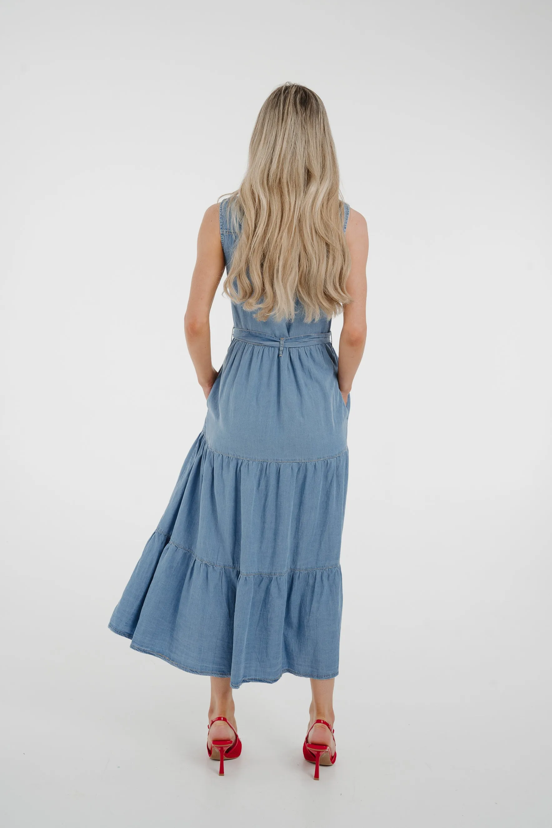 Cora Tiered Denim Dress In Light Wash