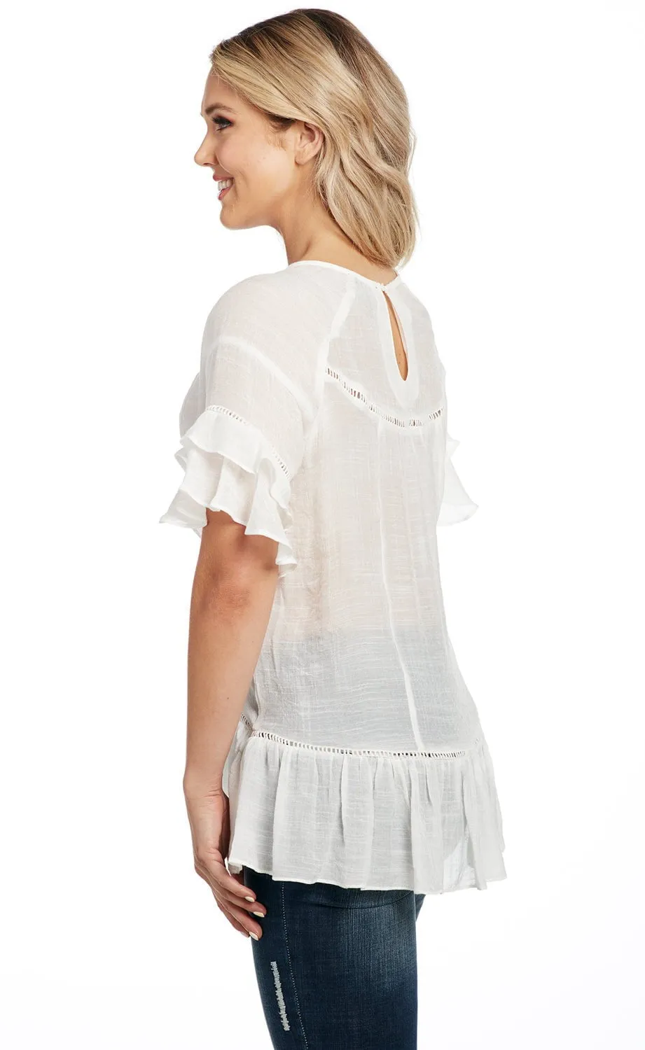 Cowgirl Up Womens White Rayon Two Tier Tunic S/S