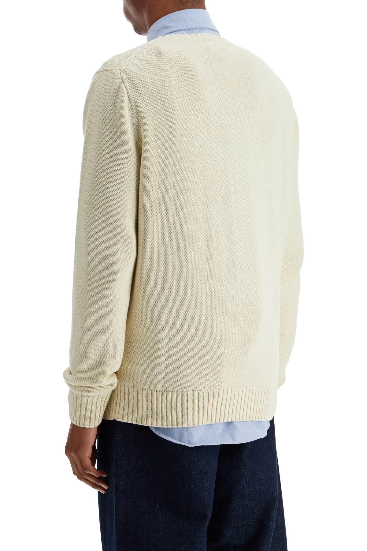 CREAM COTTON SWEATER WITH EMBROIDERED LOGO