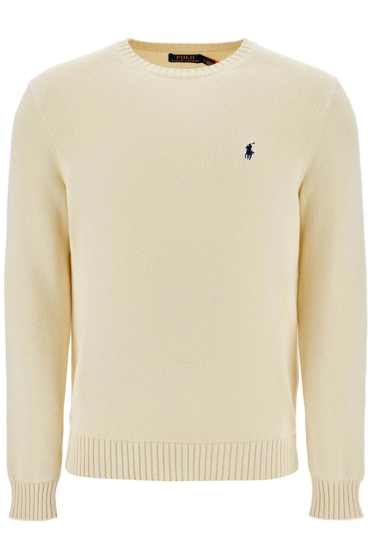 CREAM COTTON SWEATER WITH EMBROIDERED LOGO